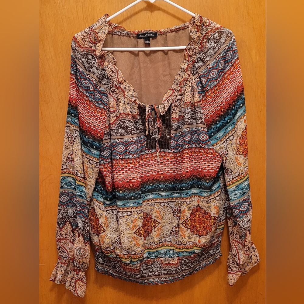 Notations shear blouse with tan liner